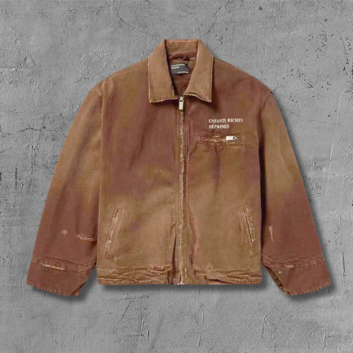 ER* Distressed Cotton-Canvas Brown Trucker Jacket™