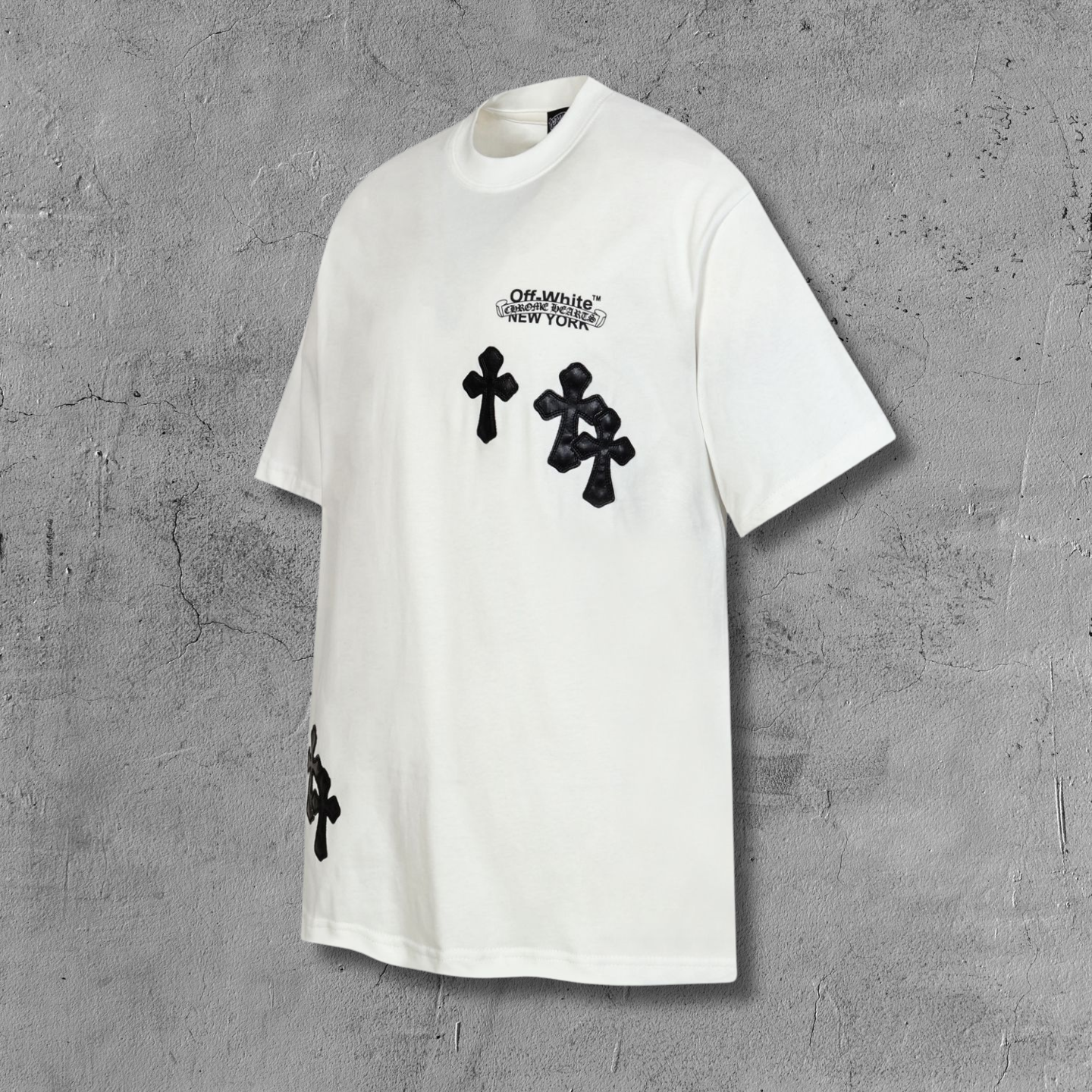 Black Leather Cross Brand Collab White T-Shirt™