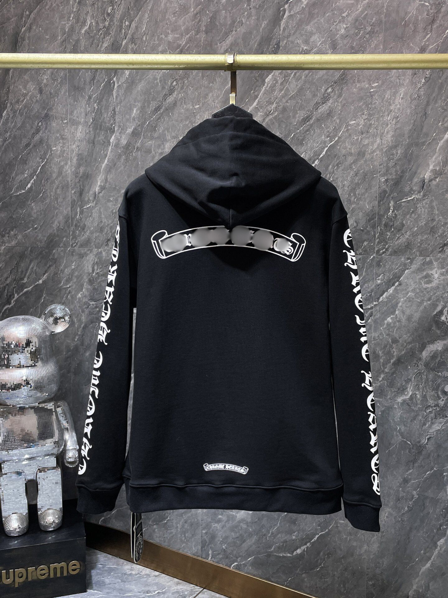 White Typography Logo Black Hoodie™