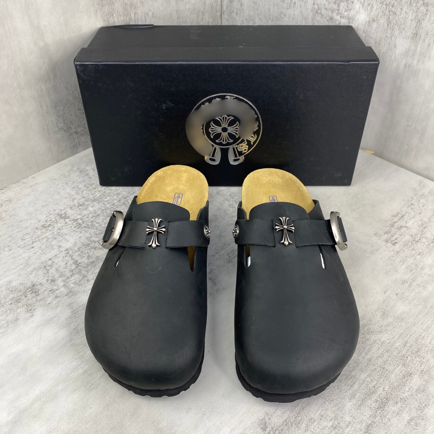 Metallic Cross Black Clog Slides™