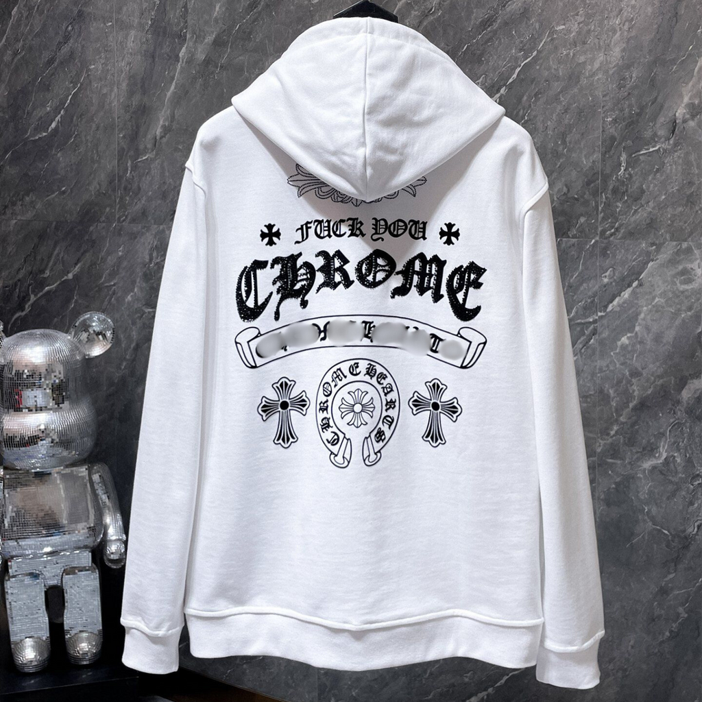 Black Rhinestone Logo White Full Zip Hoodie™