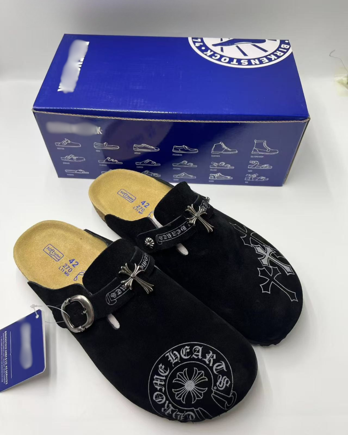 Gothic Symbols Black Suede Clog Slides™