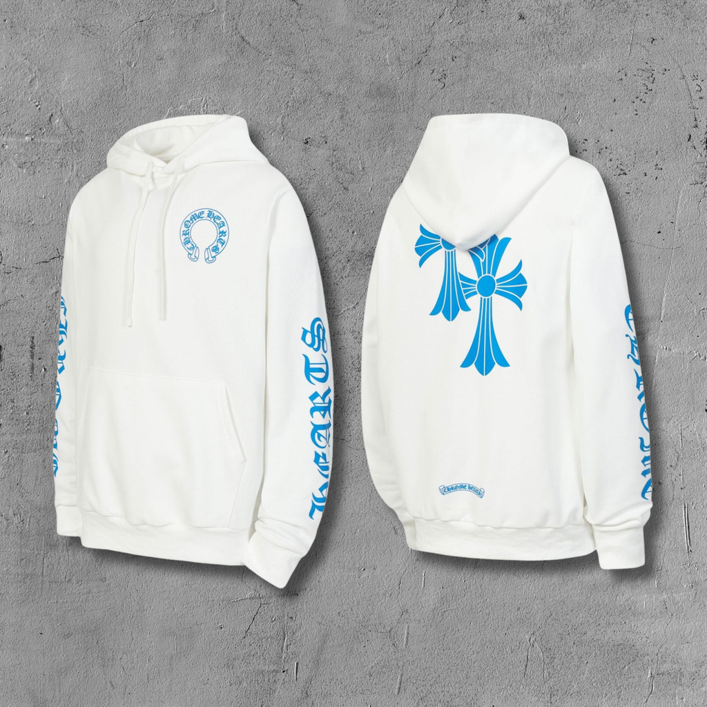 Blue Double Cross White Hoodie™