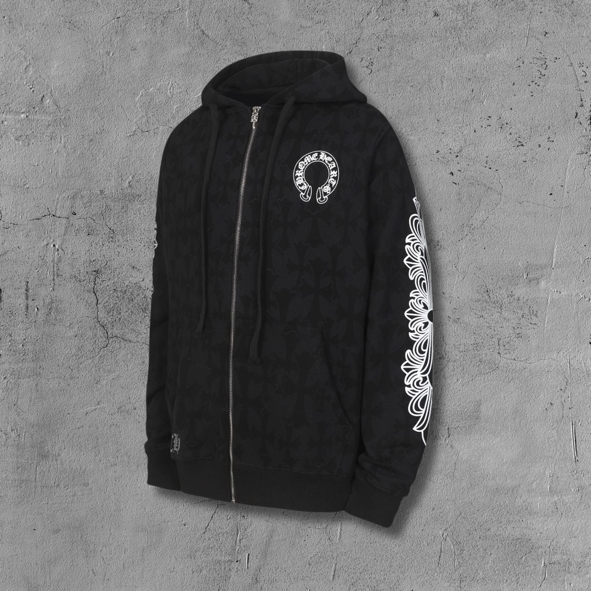 Cross Pattern Black Full Zip Hoodie™
