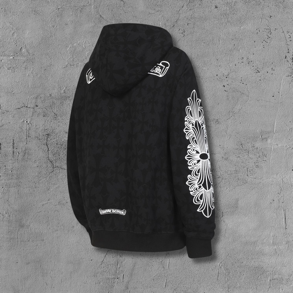 Cross Pattern Black Full Zip Hoodie™