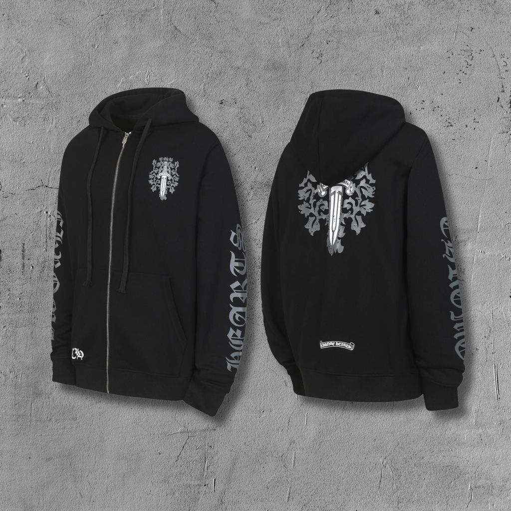 Grey Dagger Crest Black Full Zip Hoodie™