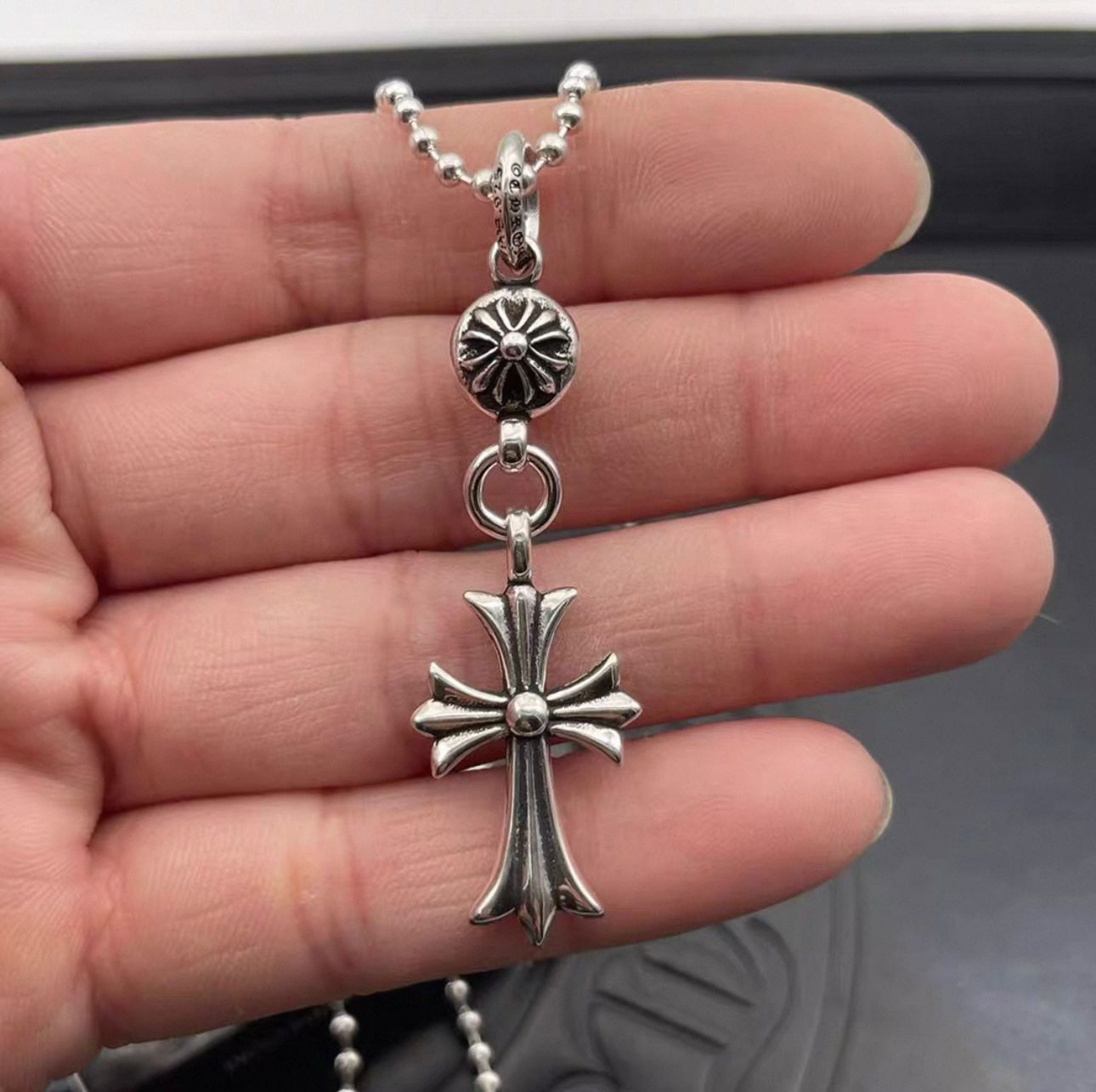 Round Bead Chain Cross Pendant Necklace™