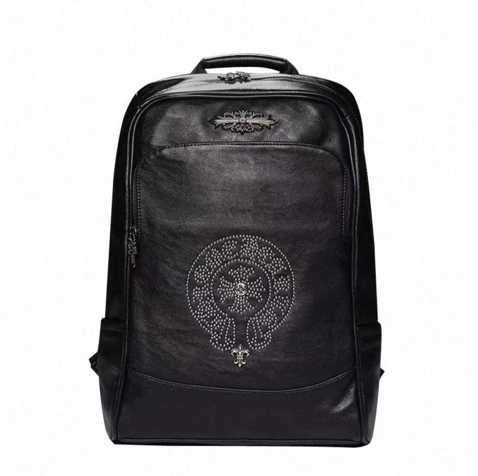 Rhinestone Horse Shoe Logo Black Leather Backpack™