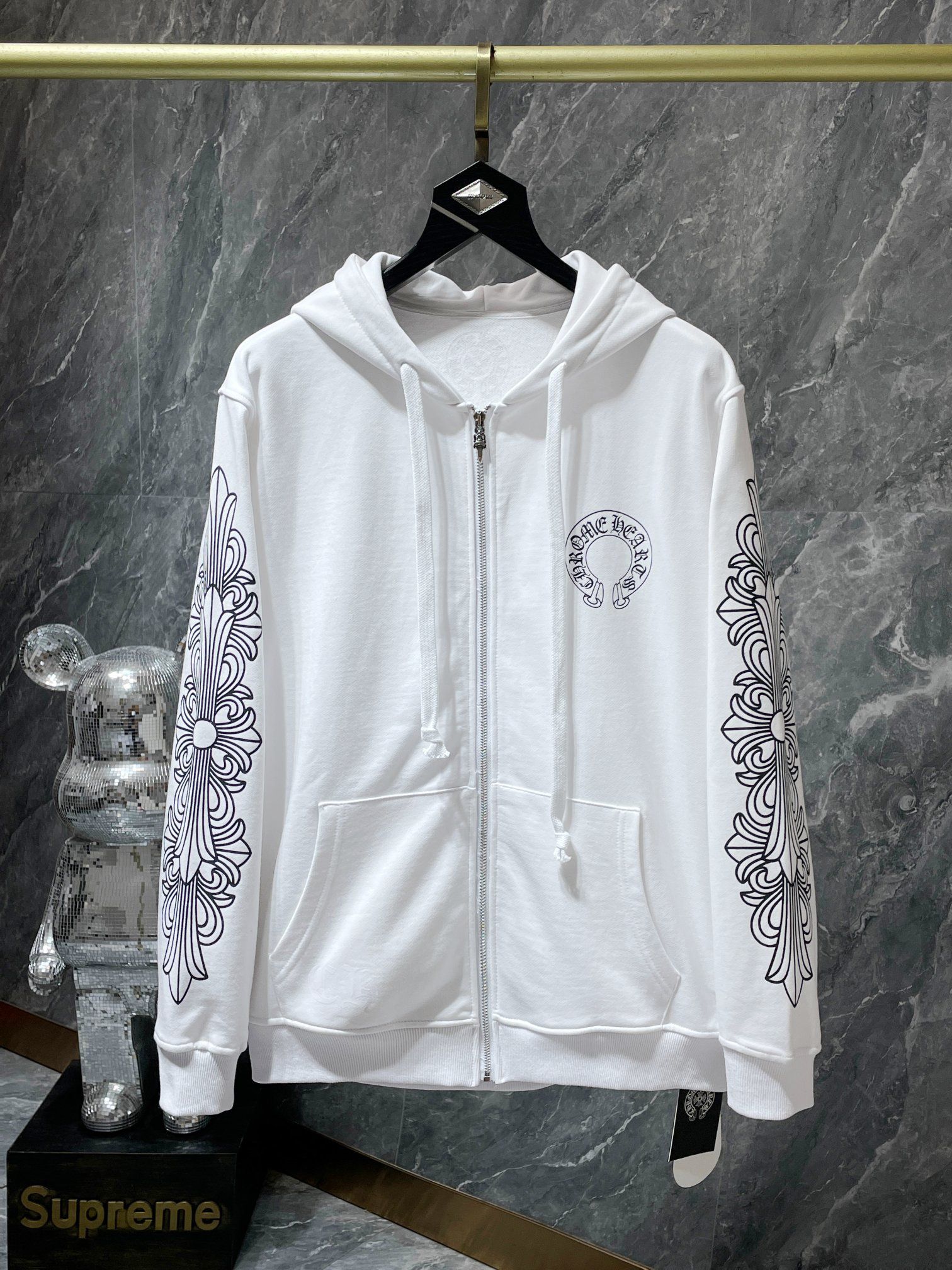 Horse Shoe Logo White Full Zip Hoodie™