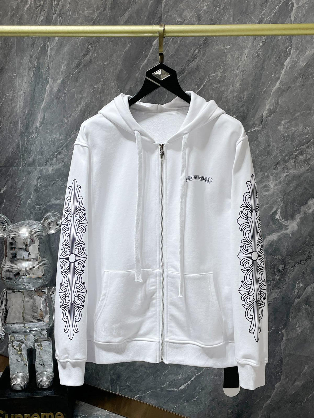 Pink Dagger Crest White Full Zip Hoodie™