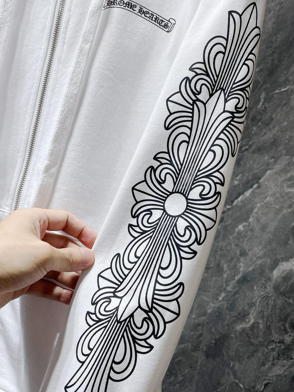 Pink Dagger Crest White Full Zip Hoodie™