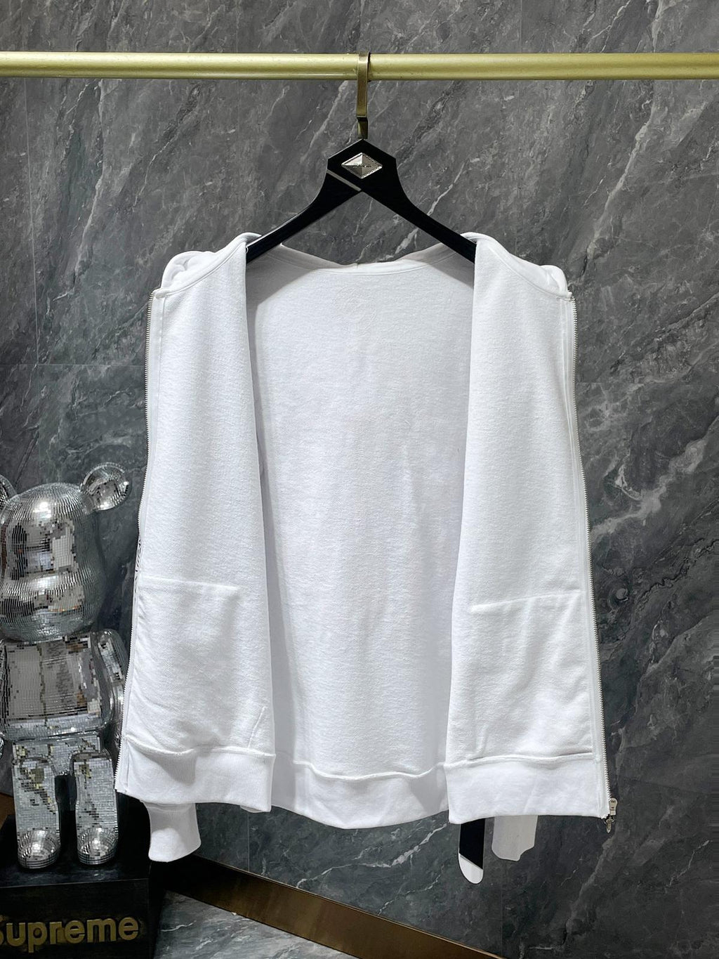 Pink Dagger Crest White Full Zip Hoodie™