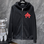 Leather Red Triple Cross Black Full Zip Hoodie™