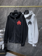 Leather Red Triple Cross Black Full Zip Hoodie™