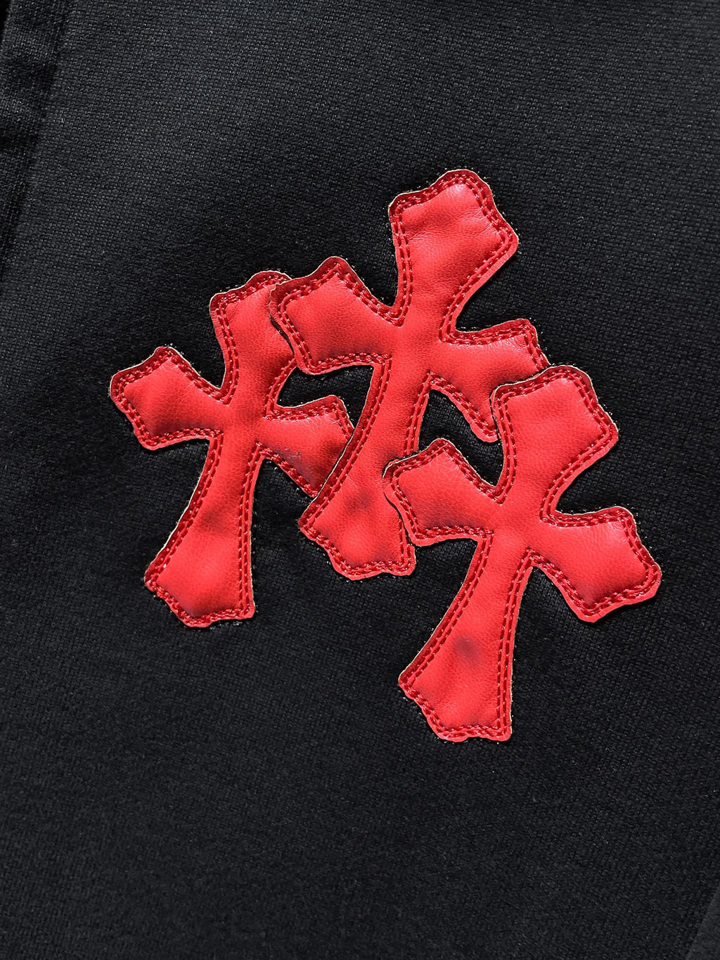 Leather Red Triple Cross Black Full Zip Hoodie™