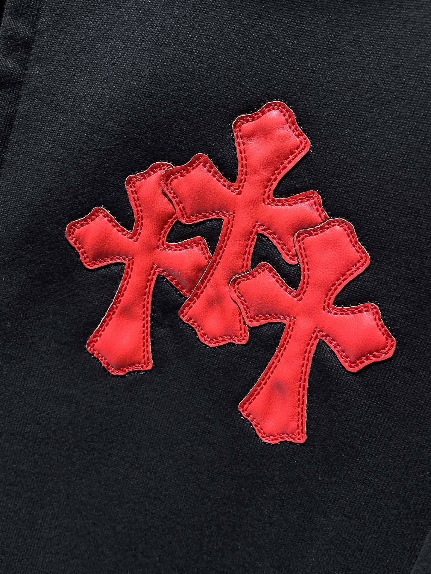 Leather Red Triple Cross Black Full Zip Hoodie™