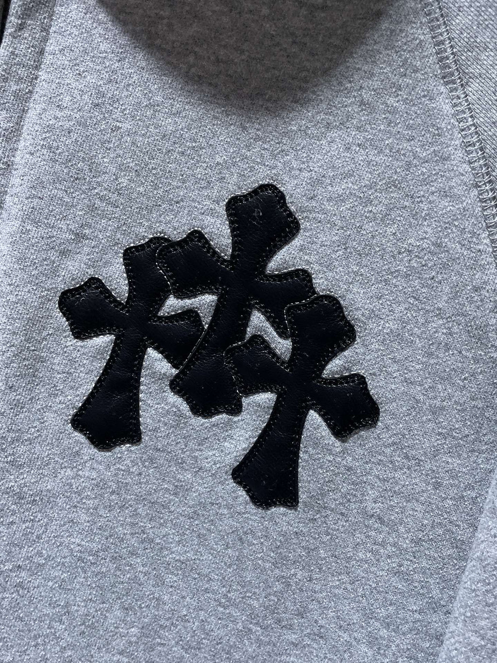 Leather Black Triple Cross Grey Full Zip Hoodie™