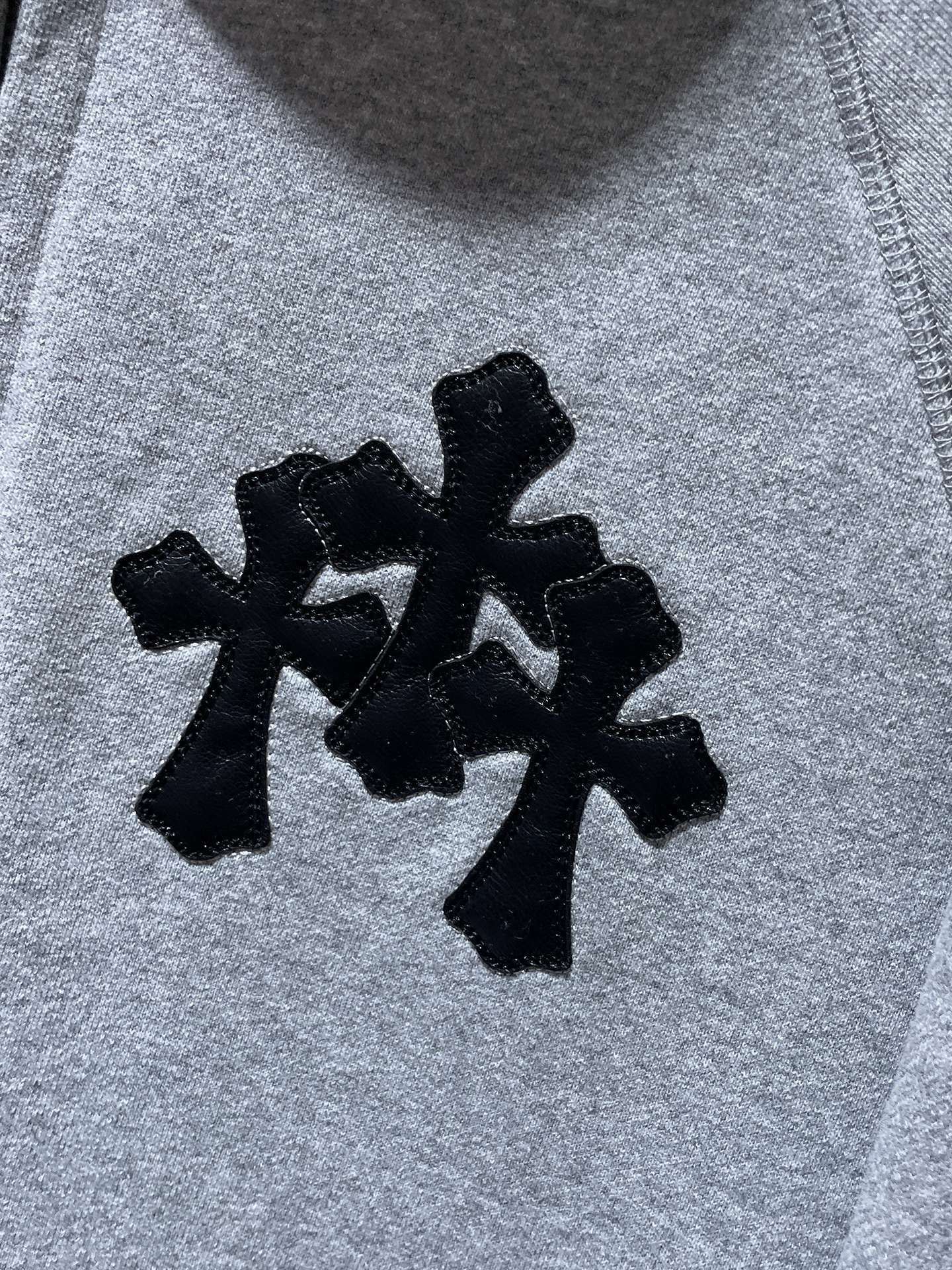 Leather Black Triple Cross Grey Full Zip Hoodie™