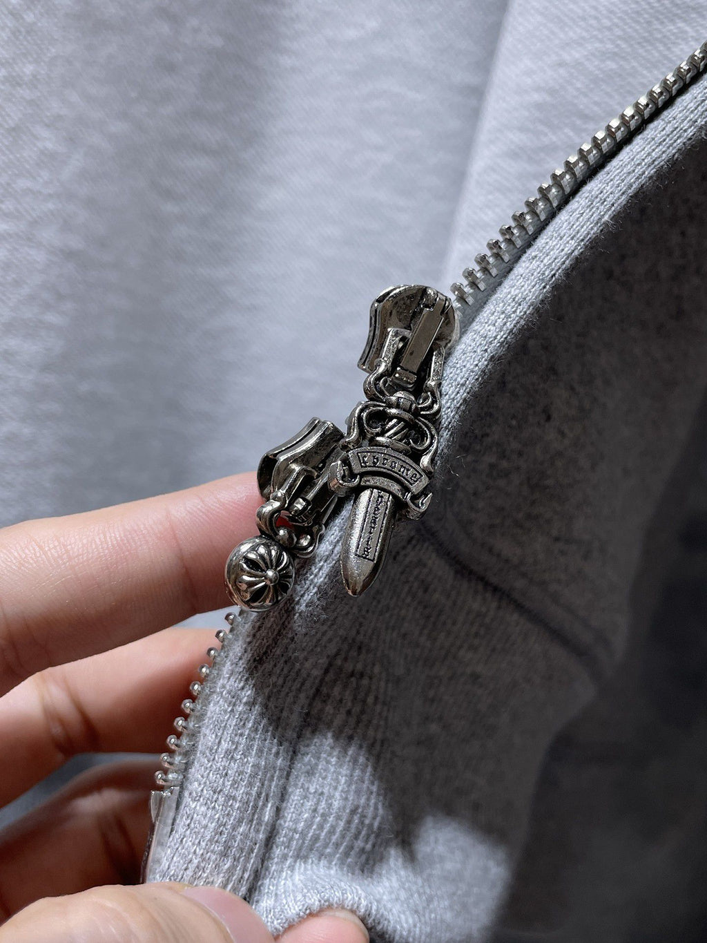 Leather Black Triple Cross Grey Full Zip Hoodie™