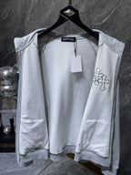 Leather Black Triple Cross Grey Full Zip Hoodie™