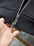 Black Leather Cross Patch Black Full Zip Hoodie™