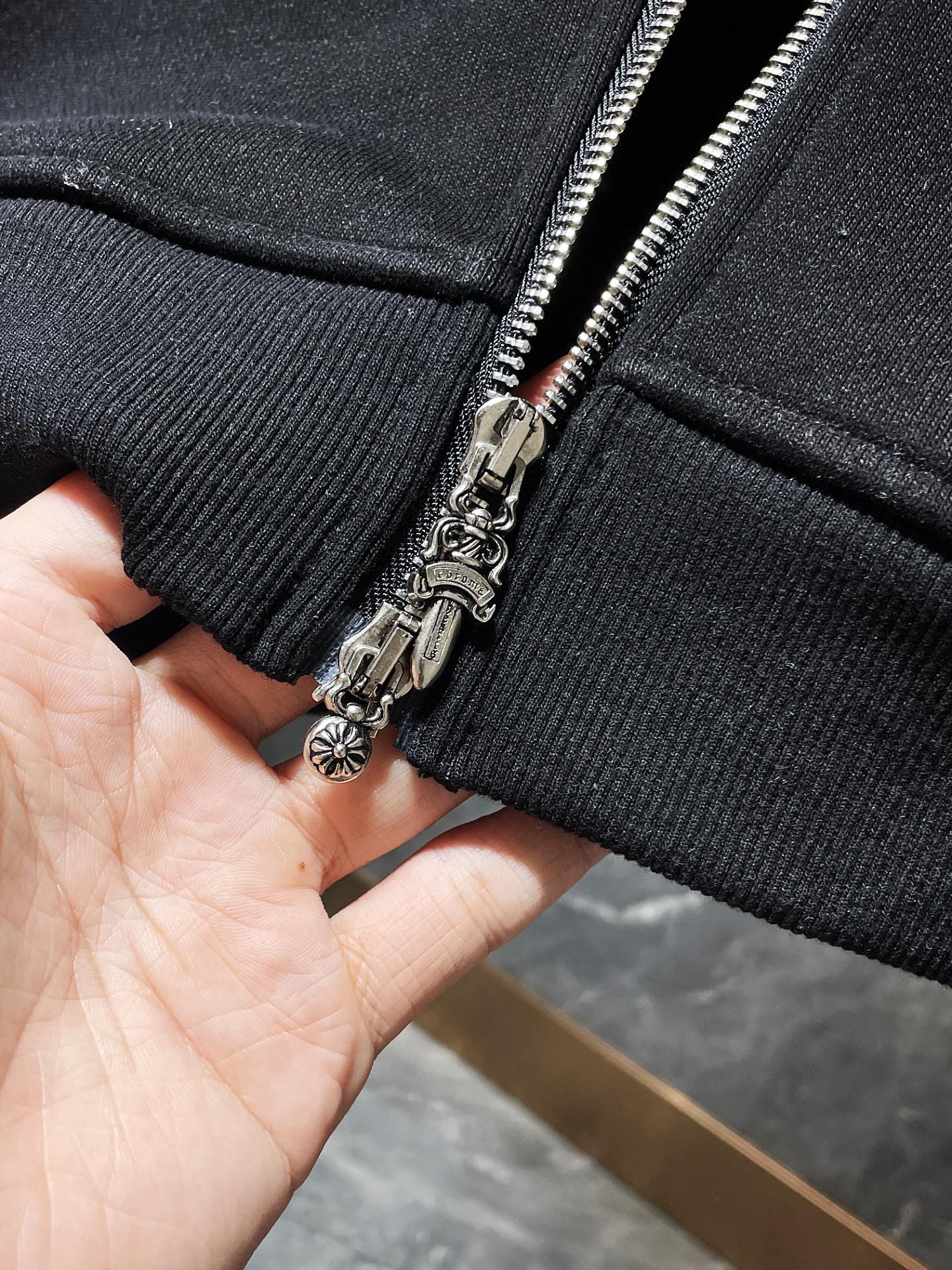 Black Leather Cross Patch Black Full Zip Hoodie™