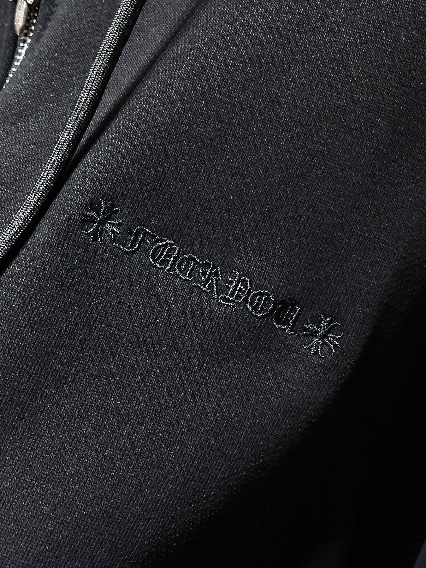 Black Leather Cross Patch Black Full Zip Hoodie™