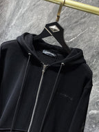 Black Leather Cross Patch Black Full Zip Hoodie™
