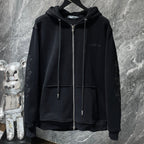 Black Leather Cross Patch Black Full Zip Hoodie™