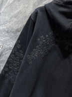 Black Leather Cross Patch Black Full Zip Hoodie™