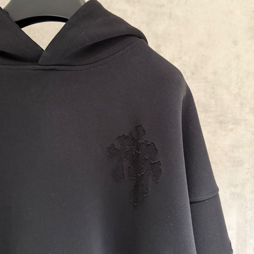 Embroidery Cross Patch Black Oversized Hoodie™