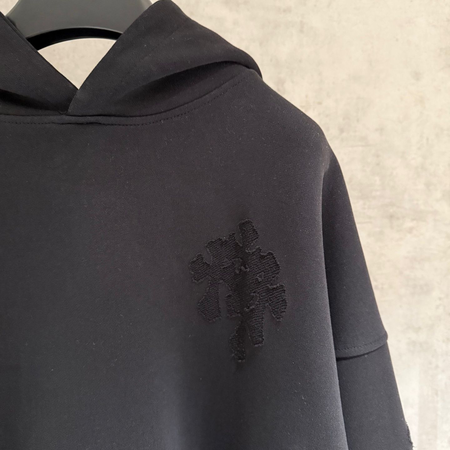 Embroidery Cross Patch Black Oversized Hoodie™