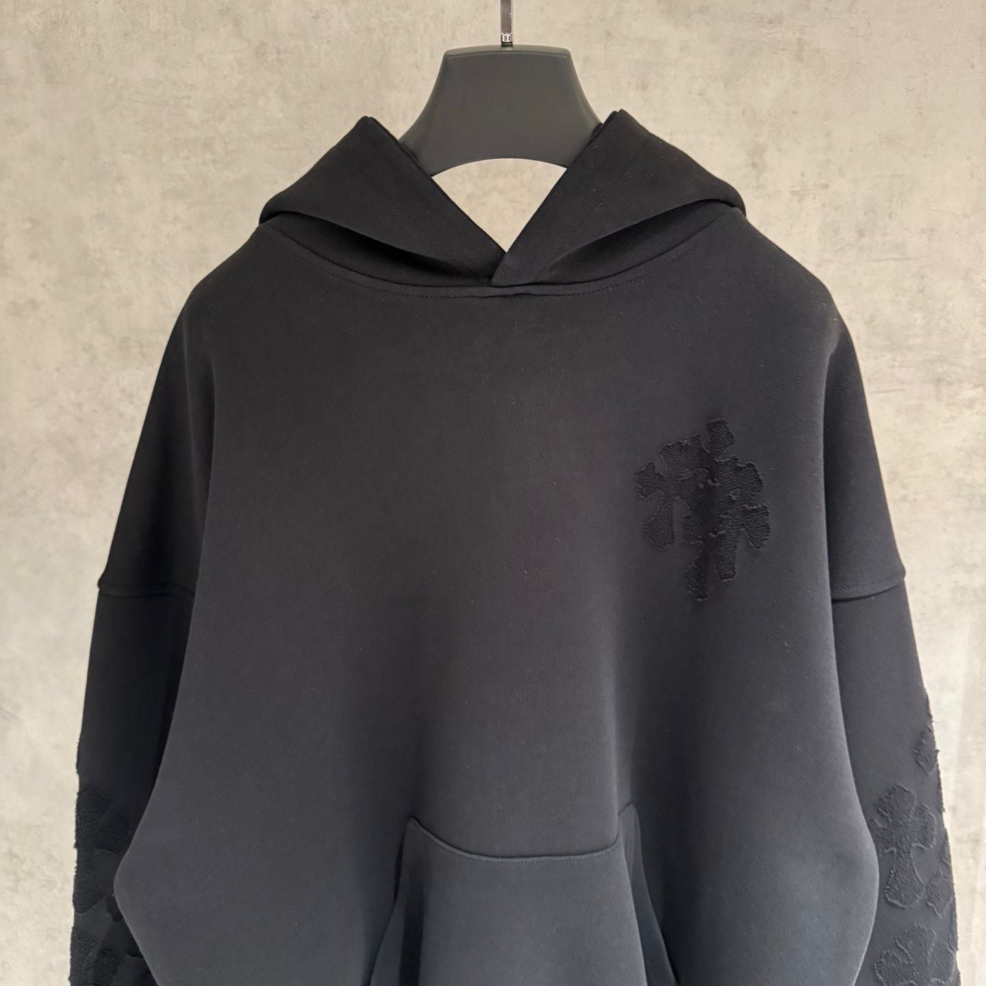 Embroidery Cross Patch Black Oversized Hoodie™