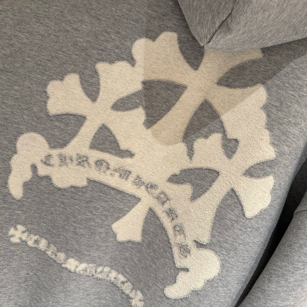Embroidery Cross Patch Grey Oversized Hoodie™
