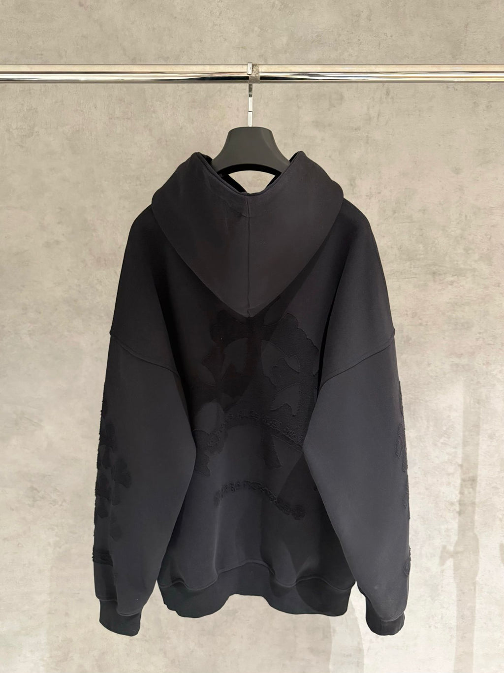 Embroidery Cross Patch Black Oversized Hoodie™