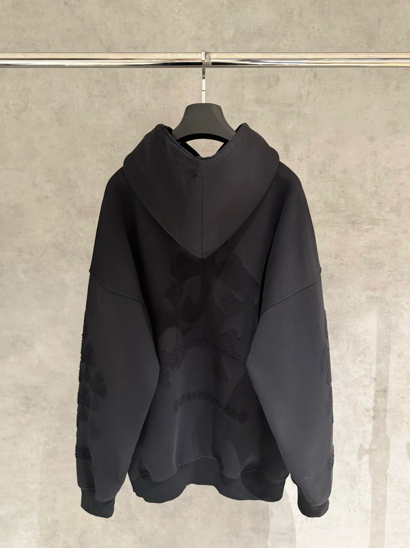 Embroidery Cross Patch Black Oversized Hoodie™