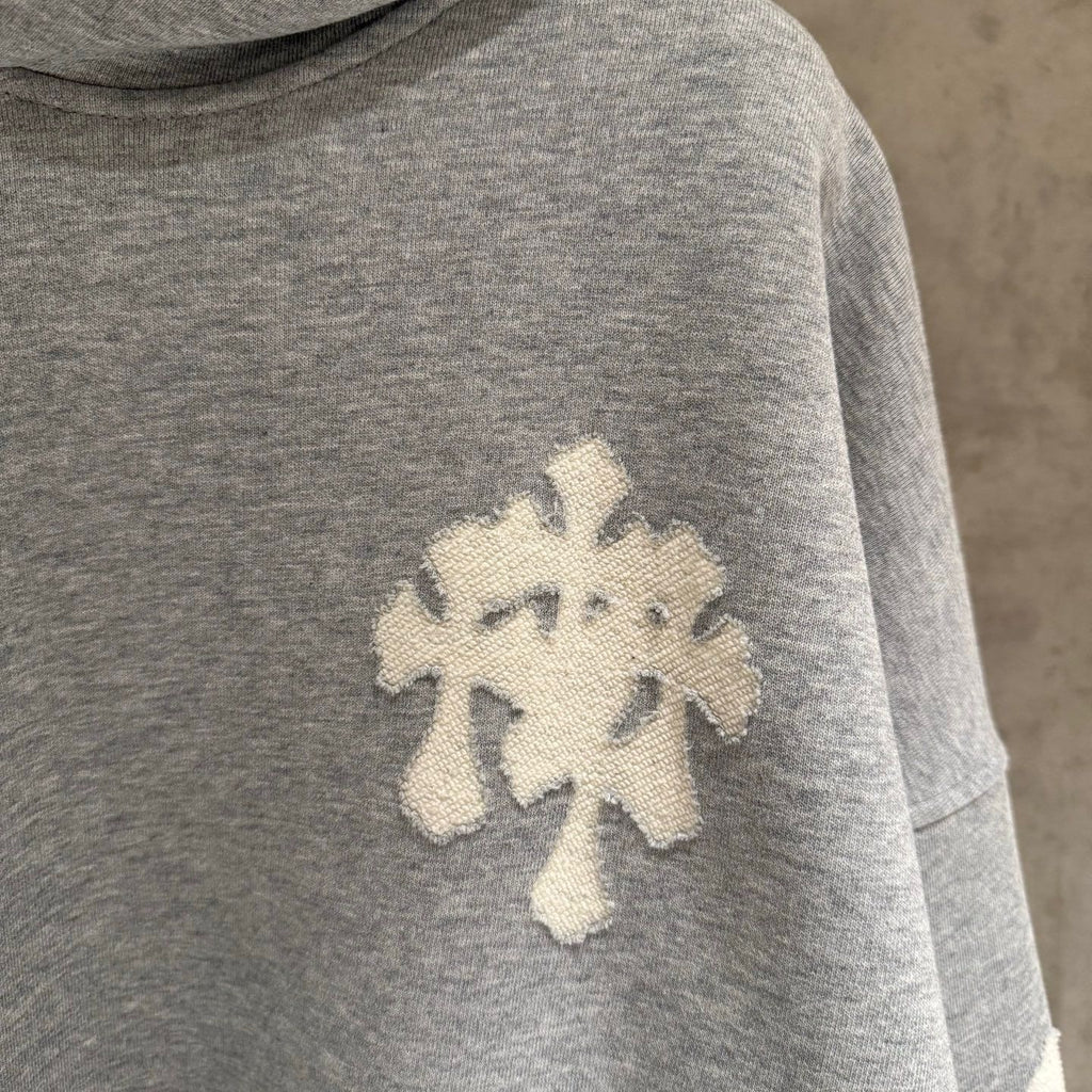 Embroidery Cross Patch Grey Oversized Hoodie™