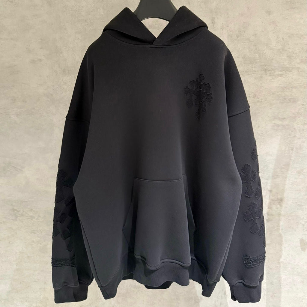 Embroidery Cross Patch Black Oversized Hoodie™