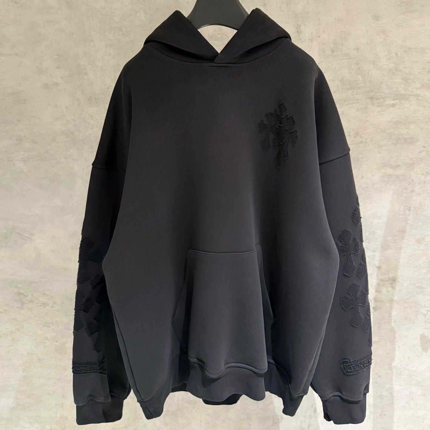 Embroidery Cross Patch Black Oversized Hoodie™