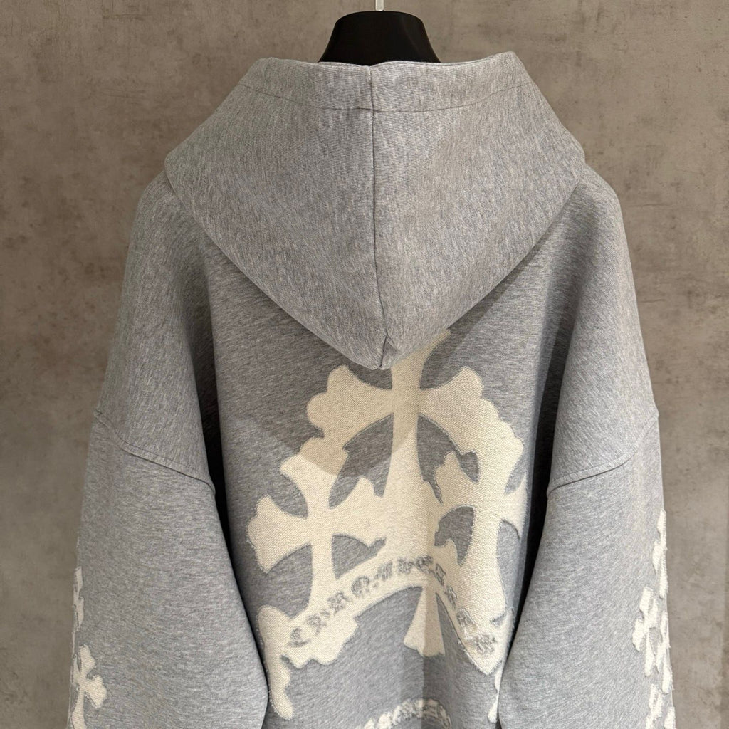 Embroidery Cross Patch Grey Oversized Hoodie™