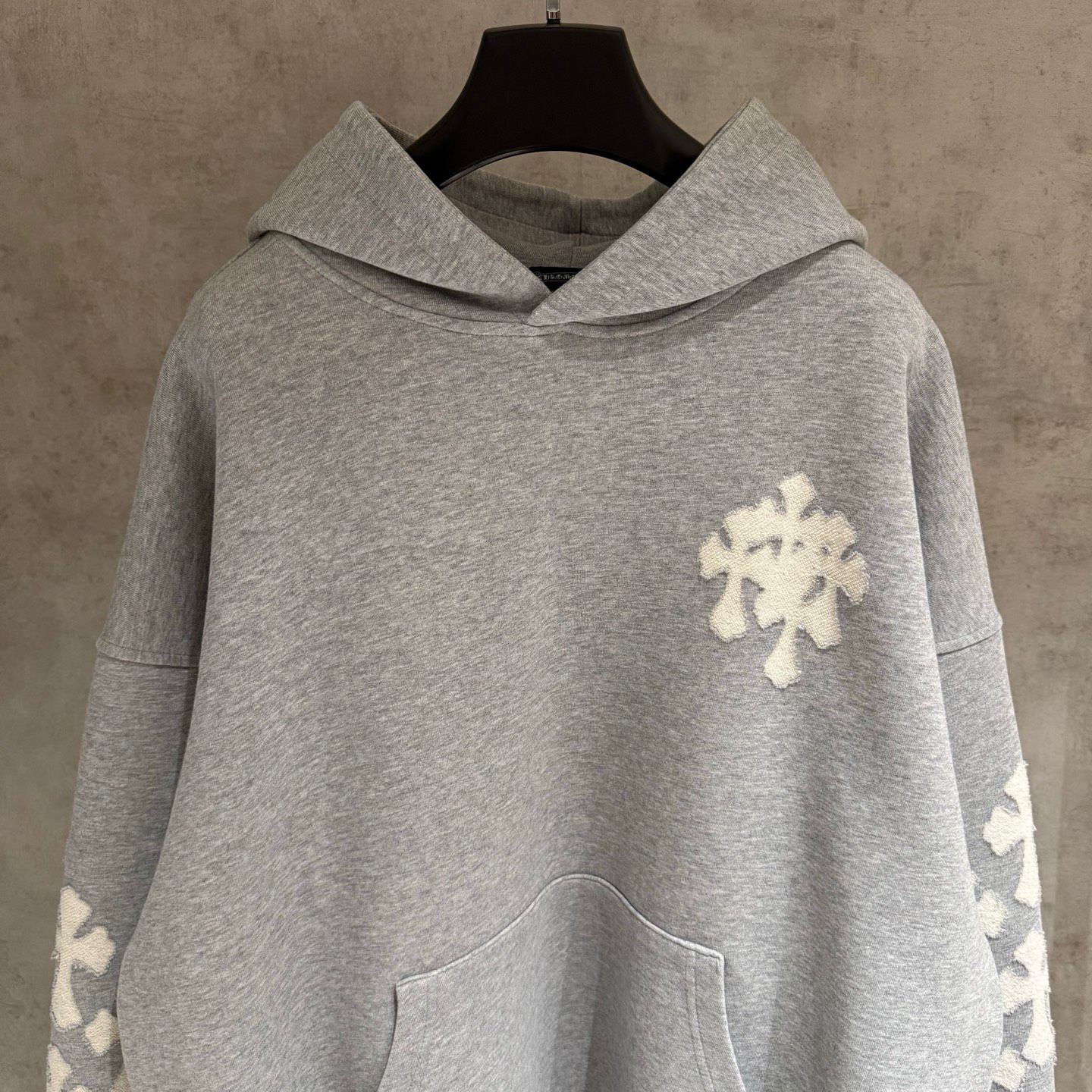 Embroidery Cross Patch Grey Oversized Hoodie™