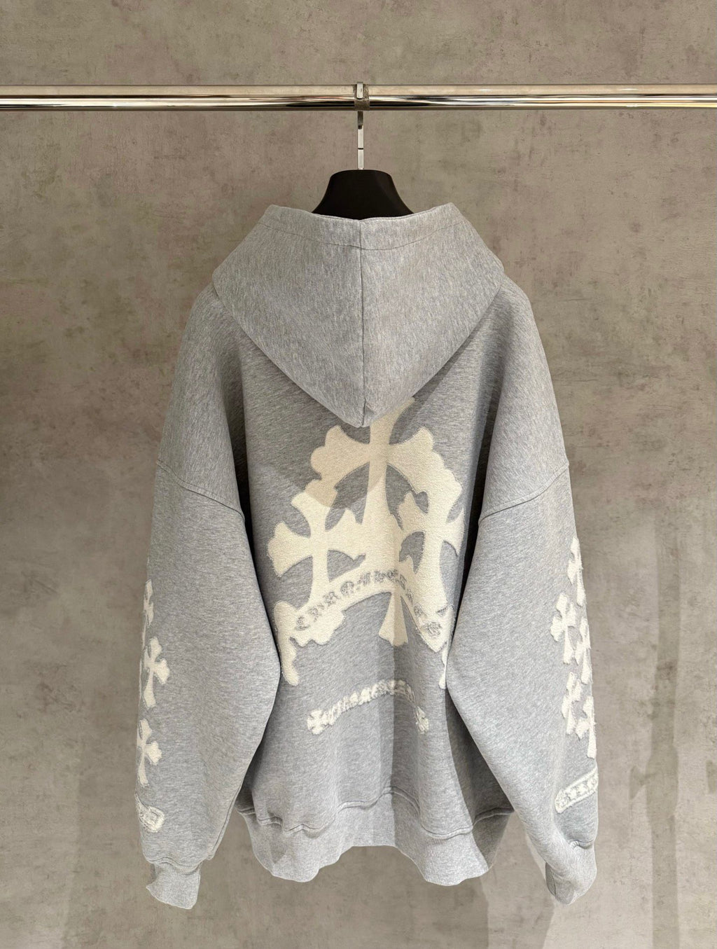 Embroidery Cross Patch Grey Oversized Hoodie™