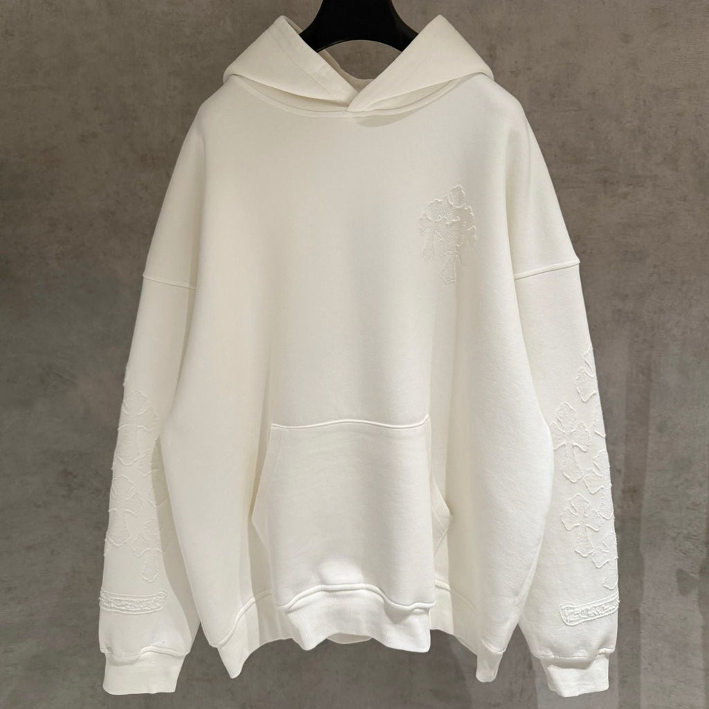 Embroidery Cross Patch White Oversized Hoodie™