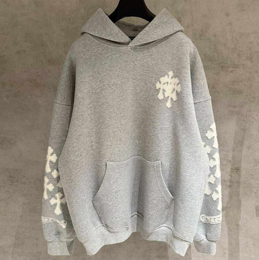 Embroidery Cross Patch Grey Oversized Hoodie™