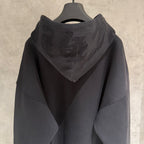 Embroidered Hood & Leather Cross Patch Black Oversized Hoodie™