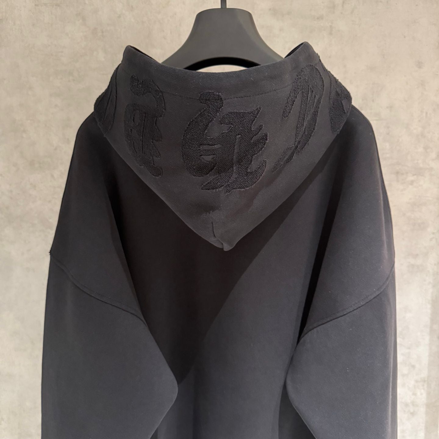 Embroidered Hood & Leather Cross Patch Black Oversized Hoodie™