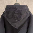 Embroidered Hood & Leather Cross Patch Black Oversized Hoodie™