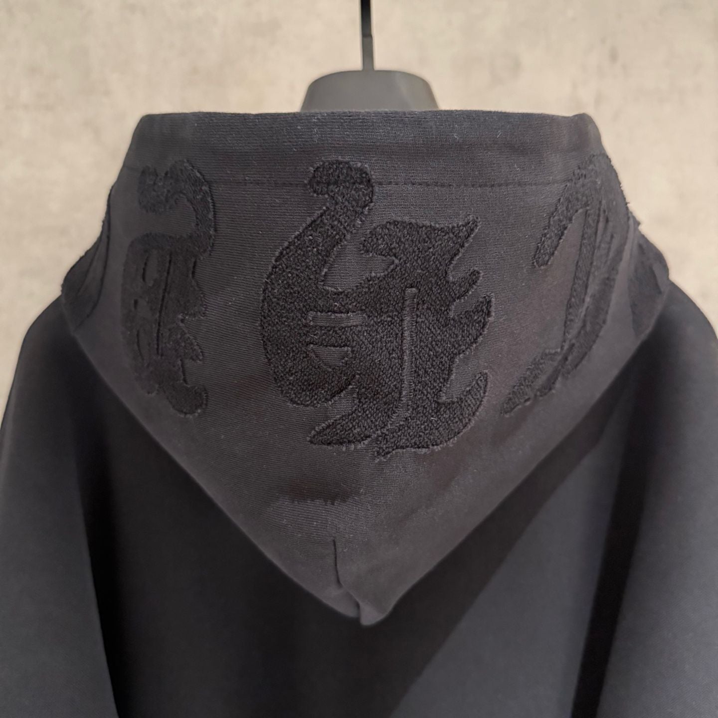 Embroidered Hood & Leather Cross Patch Black Oversized Hoodie™