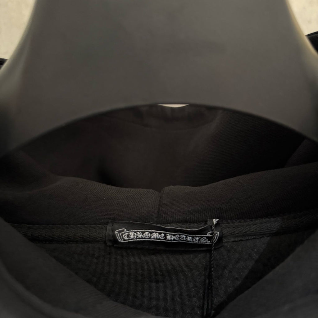 Embroidered Hood & Leather Cross Patch Black Oversized Hoodie™