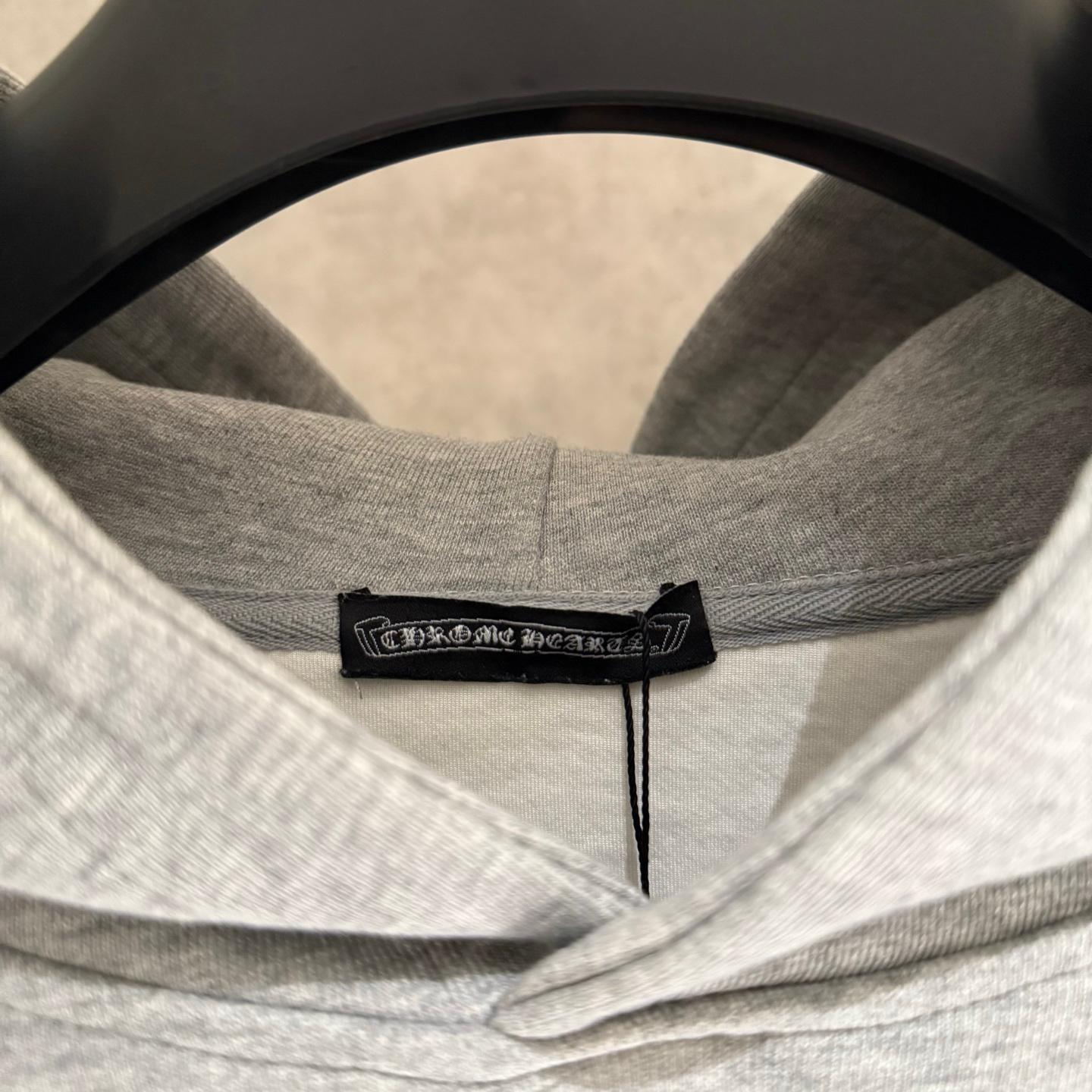 Embroidered Hood & Leather Cross Patch Grey Oversized Hoodie™